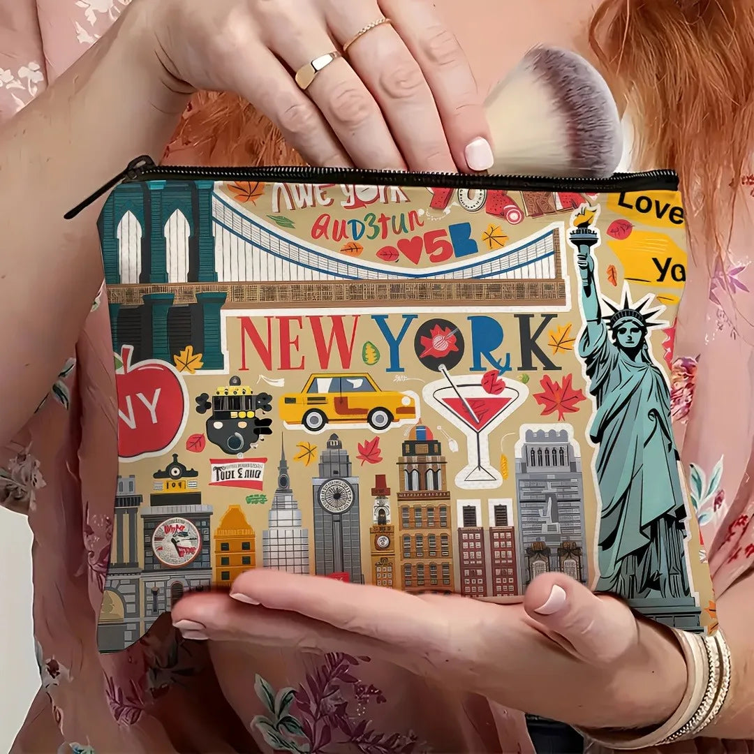 Trousse Maquillage Design New York City – Pochette Cosmétique Voyage Compacte | Cadeau Noël Femme