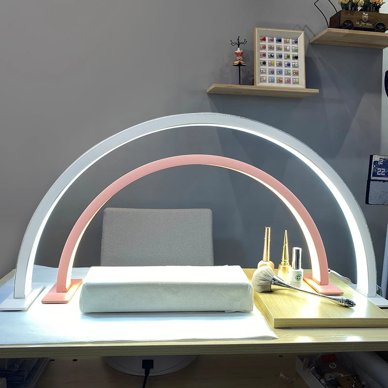 Lampe Annulaire LED Demi-Lune Bureau – Luminosité Réglable Salon Cils Tatouage Ongles | Lampe Maquillage Professionnel