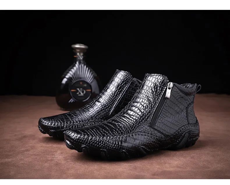 Boots Cuir Véritable Plush Moto Punk Homme – Plateforme Neige Outdoor Travail Printemps