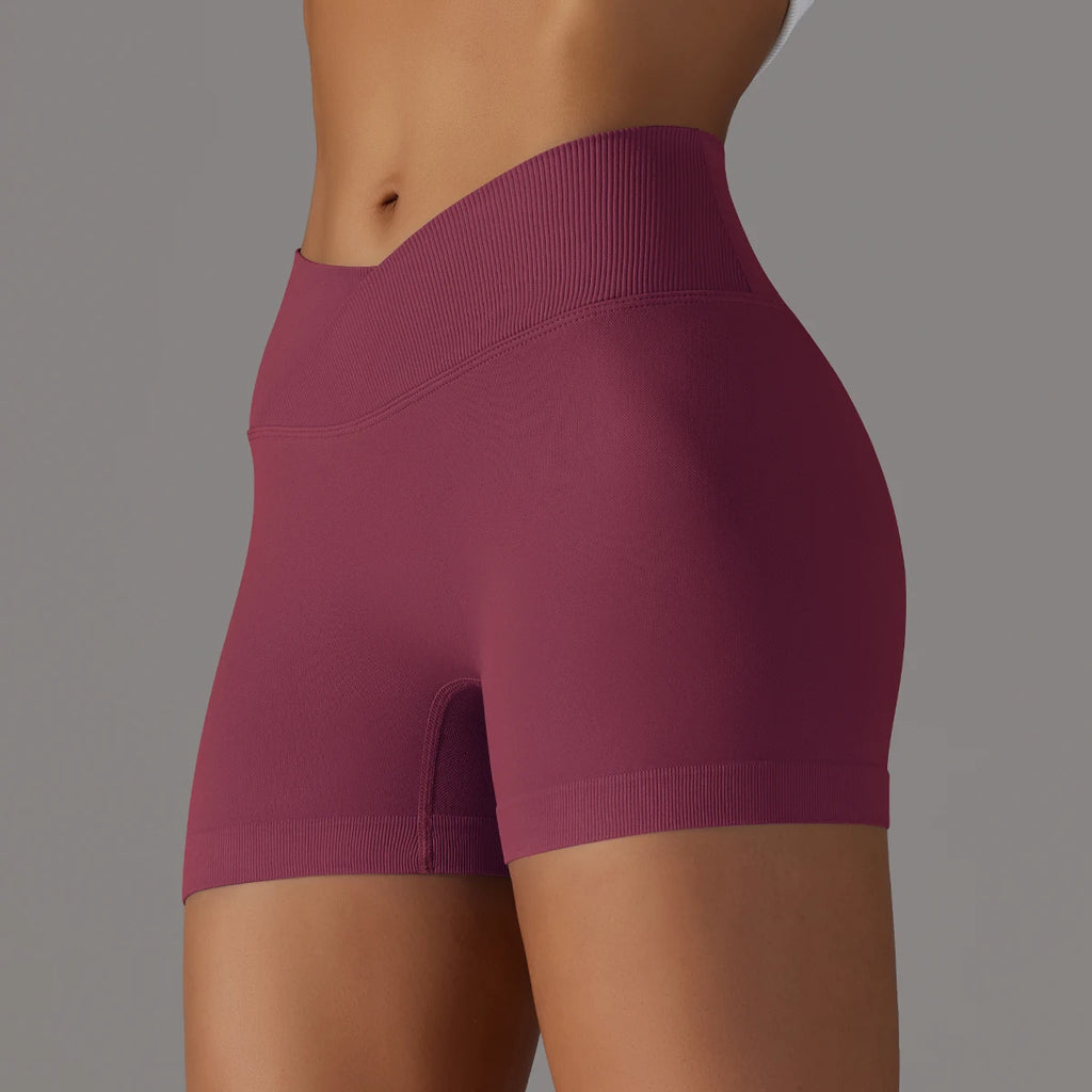 Short Yoga Femme Taille Haute Croisée Gainant Fessier Gym Running Fitness – Short Sport Sculptant Élastique | Mode Athleisure