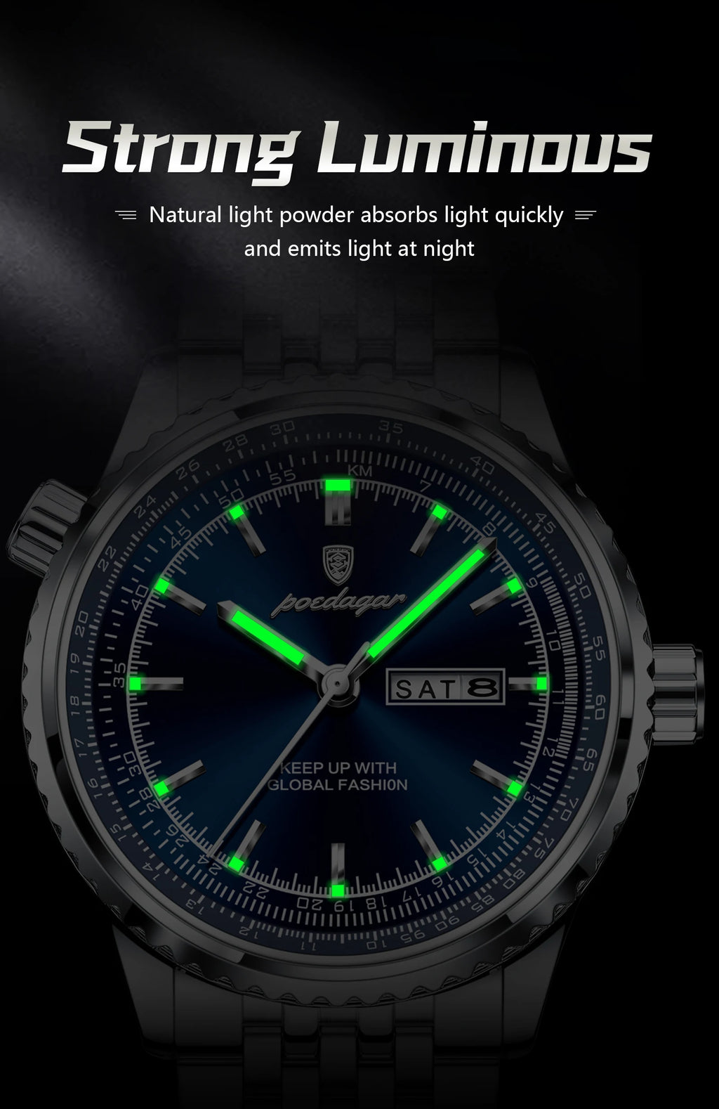 Montre Homme POEDAGAR Militaire Luxe Quartz – Acier Date Semaine Lumineux Étanche Fashion