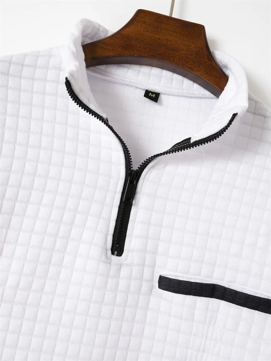 Polo Homme Col Montant Zip À Carreaux Manches Longues Respirant – Sport Business Casual Printemps Automne | Mode Homme Élégant