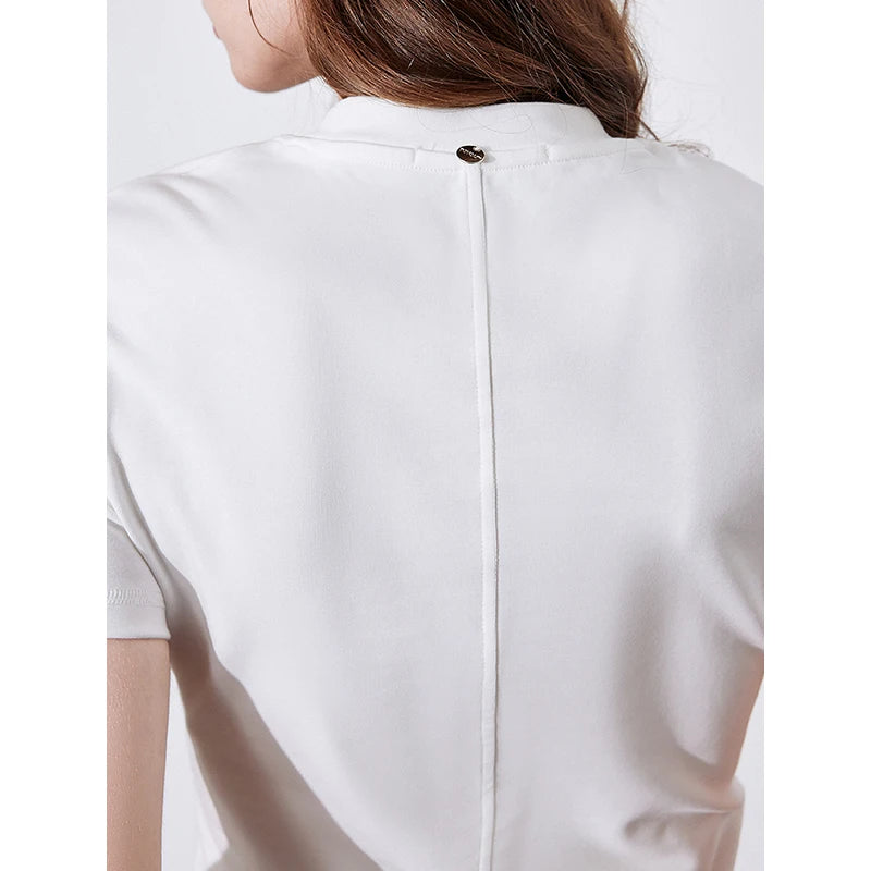 T-Shirt Lyocell Slim Fit Col Rond Manches Courtes Blanc - Basique Premium Polyvalent Printemps | TOYOUTH