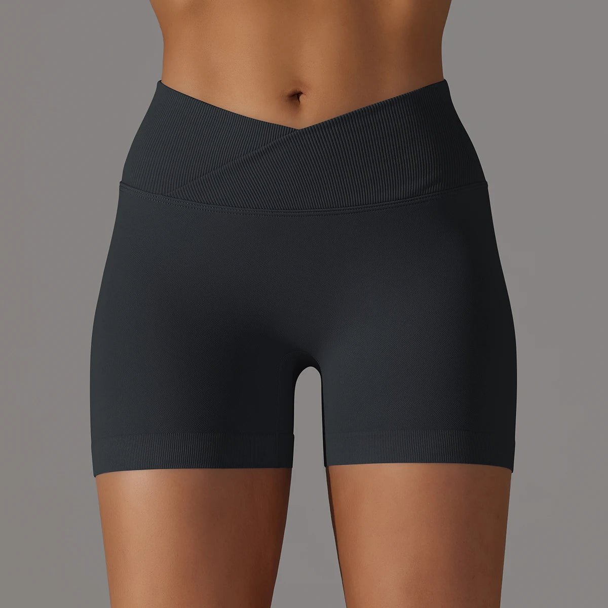 Short Yoga Femme Taille Haute Croisée Gainant Fessier Gym Running Fitness – Short Sport Sculptant Élastique | Mode Athleisure