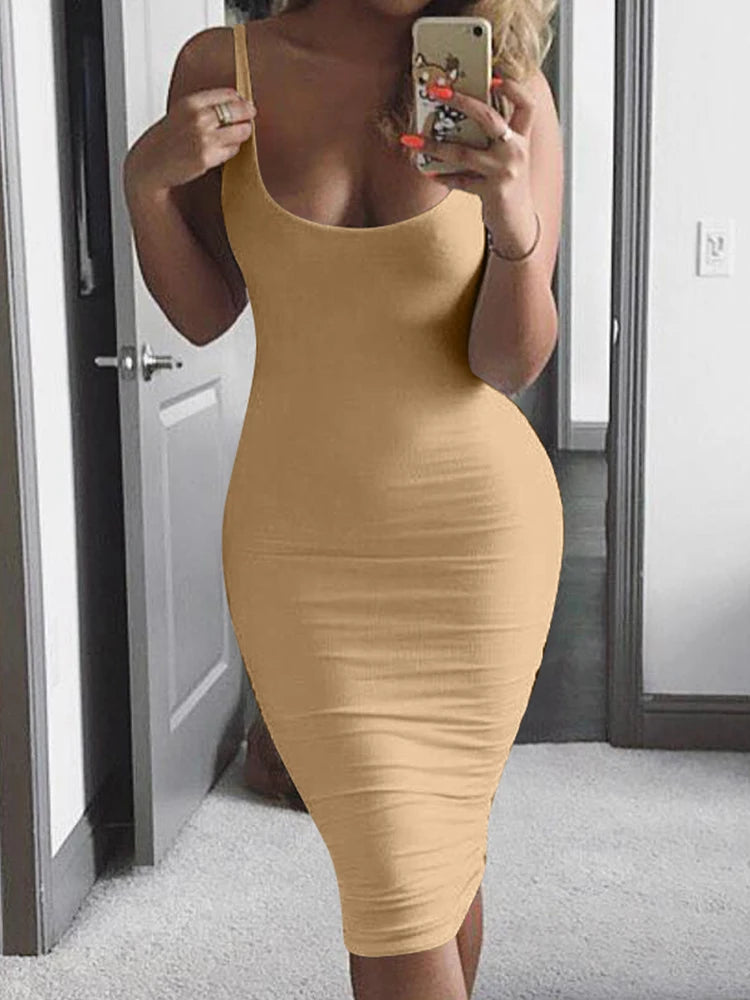 Robe Midi Sans Manches Sexy Grande Taille - Style Été Européen & Américain