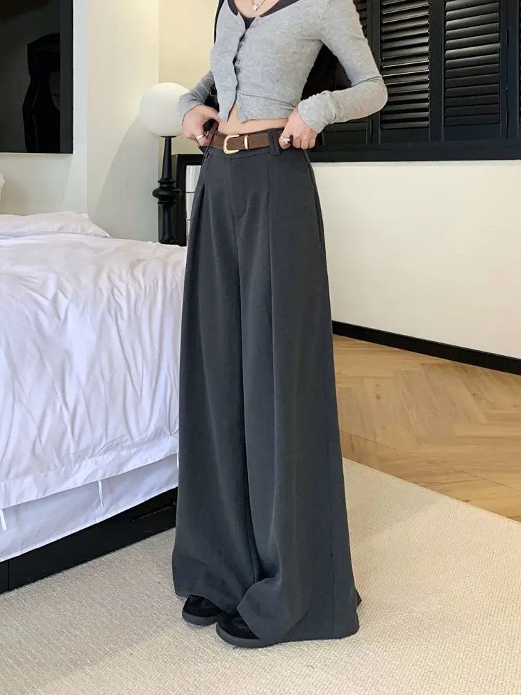 Damenhose Weit Hohe Taille Einfarbig Elegant Minimalistisch Büro-Stil Ulzzang – Casual Chic | Frühling Herbst