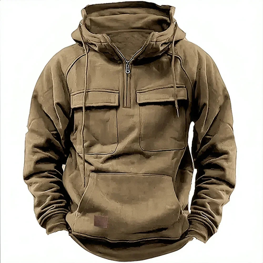 Sweat Tactique Homme Half-Zip Grande Poche – Cargo Pullover Outdoor, Gym & Fitness 2026 | Coupe Ample & Respirant
