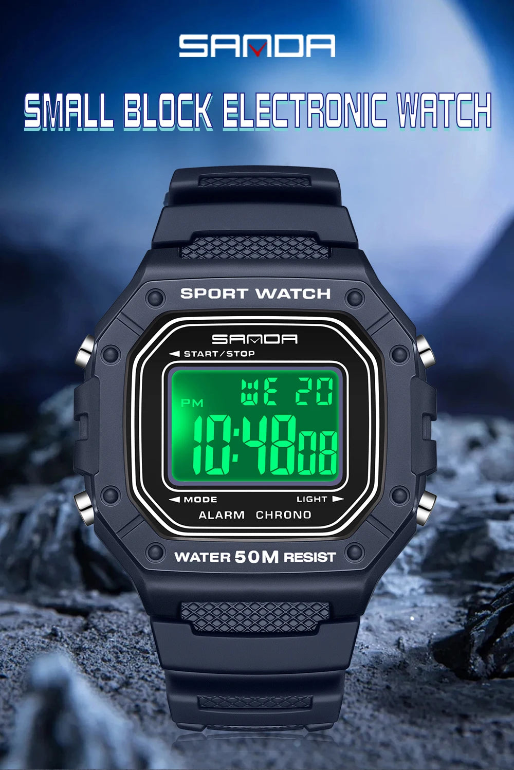 SANDA 2156 Herren Militär Digitaluhr – LED Sport Army Wasserdicht Stoppuhr Großes Zifferblatt