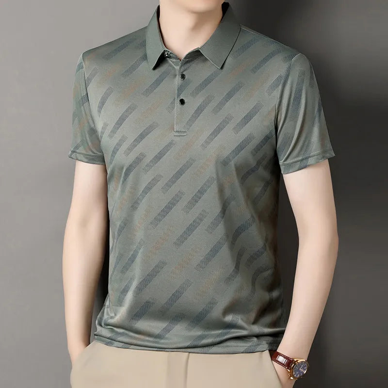 Polo für Herren, modisch, kurze Ärmel, Reverskragen, diagonale Streifen, bedruckt, lässig, Business, Golf, trendig, elegant – Premium Polo gestreift | Herrenmode Business Premium
