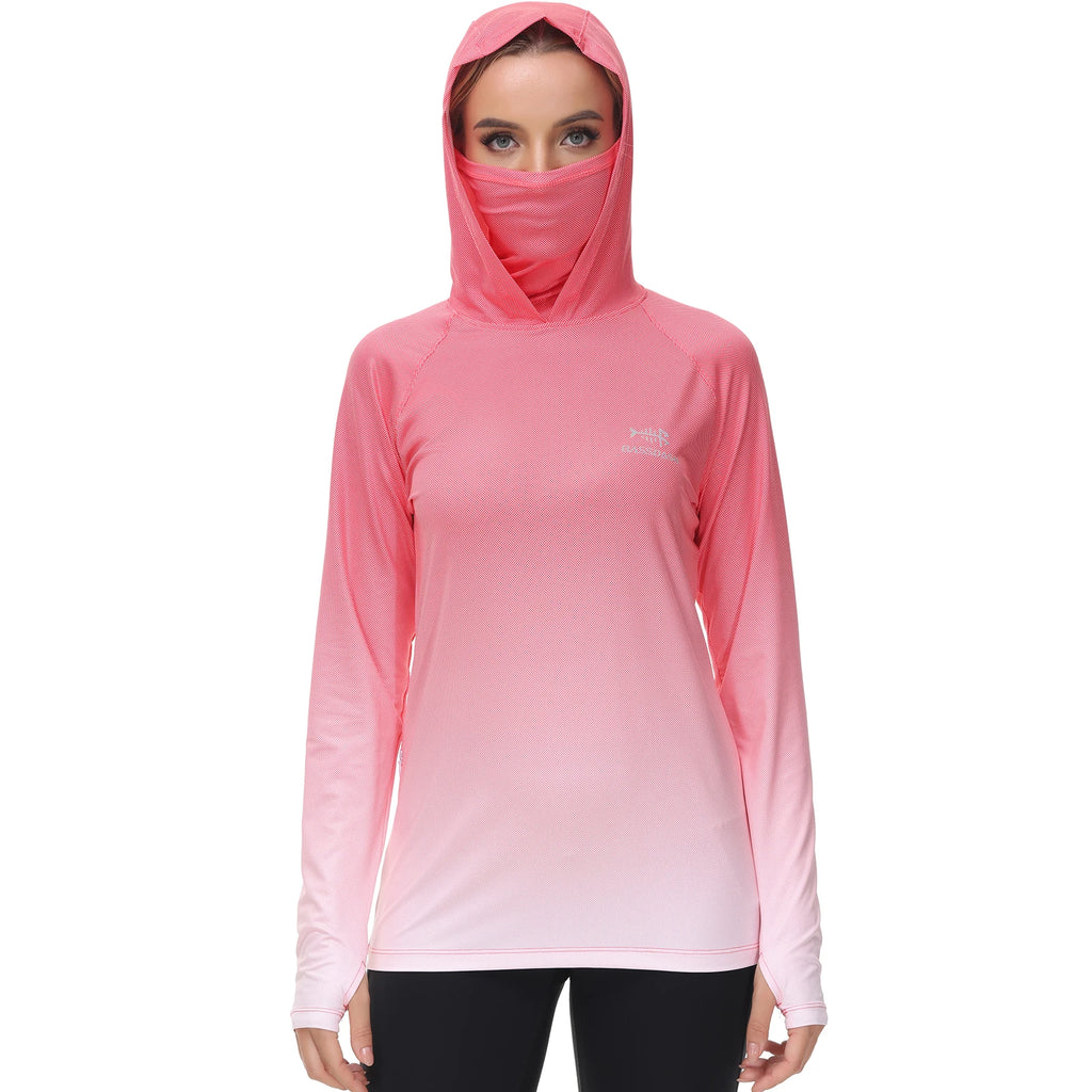 Bassdash Hoodie Anti-UV UPF 50+ Damen – Integrierte Gesichtsbedeckung & Daumenlöcher | Schnelltrocknend & Atmungsaktiv | Angeln, Wandern & Radfahren