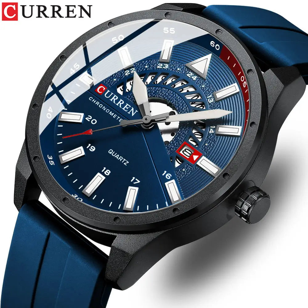 Montre Homme CURREN 8421 Quartz Fashion Calendrier Étanche Bracelet Silicone Sport Casual Business Élégante | Montre CURREN 8421 Quartz Sport Premium
