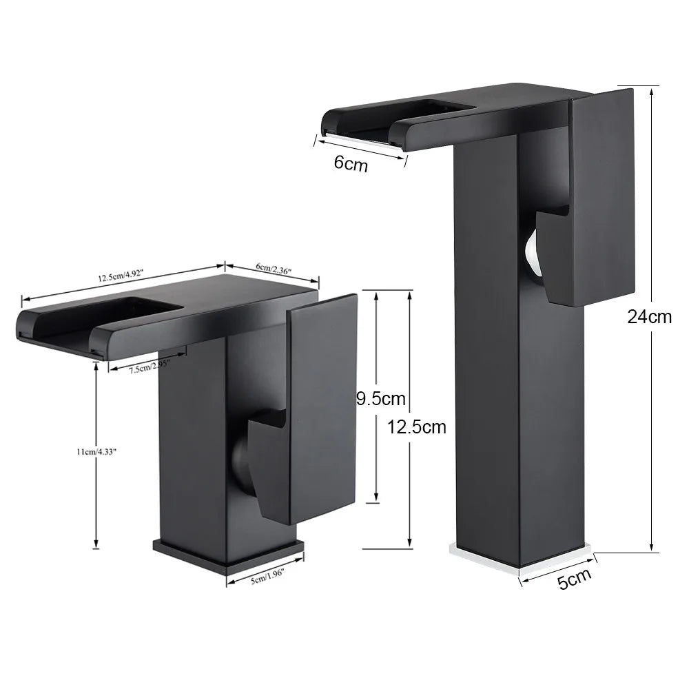 Rozin Robinet Lavabo Noir LED Cascade Hydroélectrique – Mitigeur Eau Chaude & Froide, Lumière LED Automatique | Vasque Design