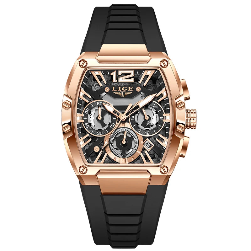 Montre Homme LIGE Sport Quartz Silicone Squelette Lumineux Calendrier – Étanche Outdoor Fashion