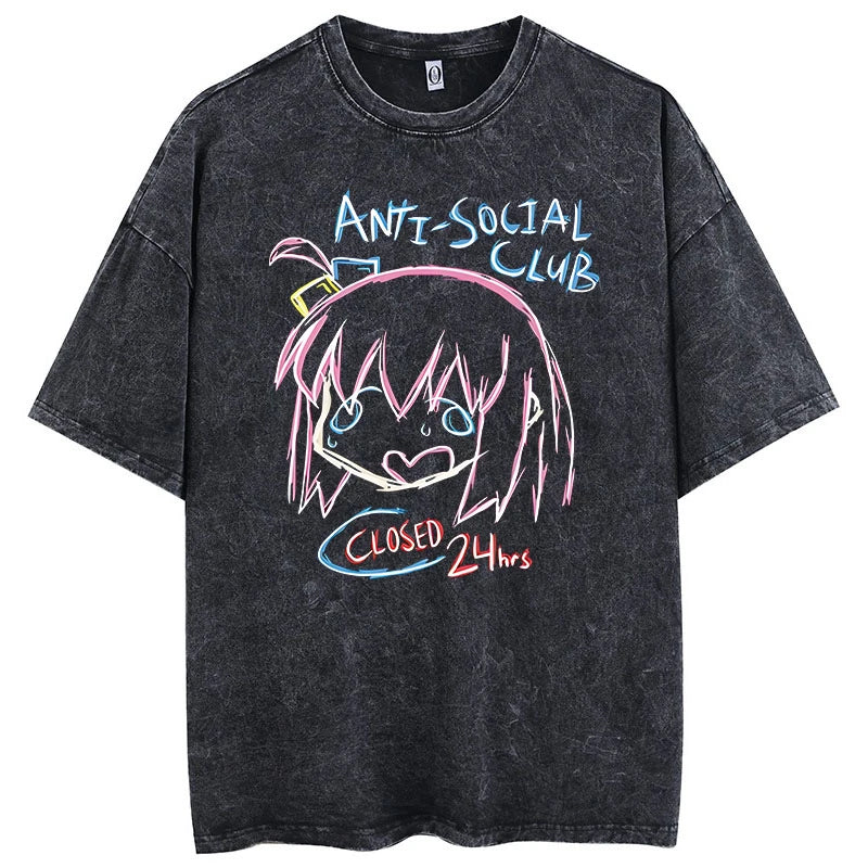 T-Shirt Homme Oversize Bocchi The Rock Anime Manga Imprimé Coton Lavé Col Rond – Fan Art Musique Streetwear | Mode Homme Otaku