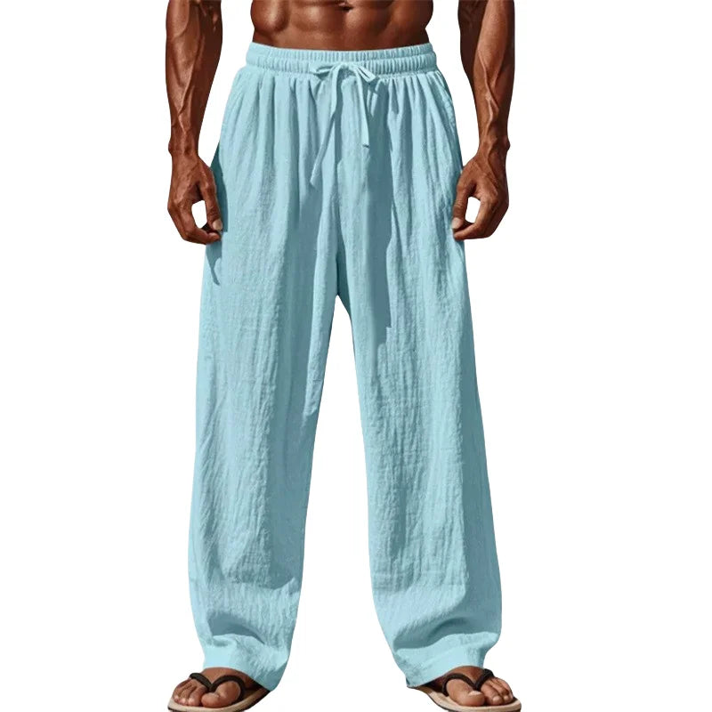 Pantalon Homme Lin Coton Casual Straight Leg Confortable – Cordon Taille Élastique Grande Taille S-4XL | Mode Homme Décontracté