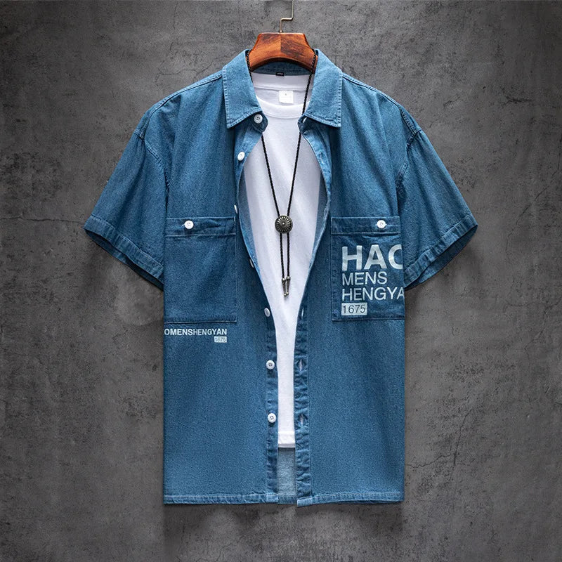 Chemise Jean Bleu Homme Manches Courtes 2023 – Coton Qualité Premium Été Plus Size M-4XL