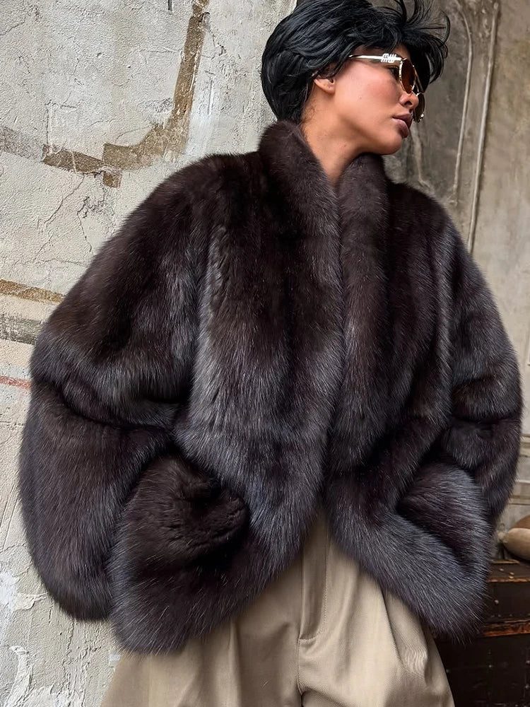 Manteau Femme Mi-Long Fausse Fourrure Col Revers Boutons Cachés Ample Élégant – Overcoat Bureau Chic | Hiver