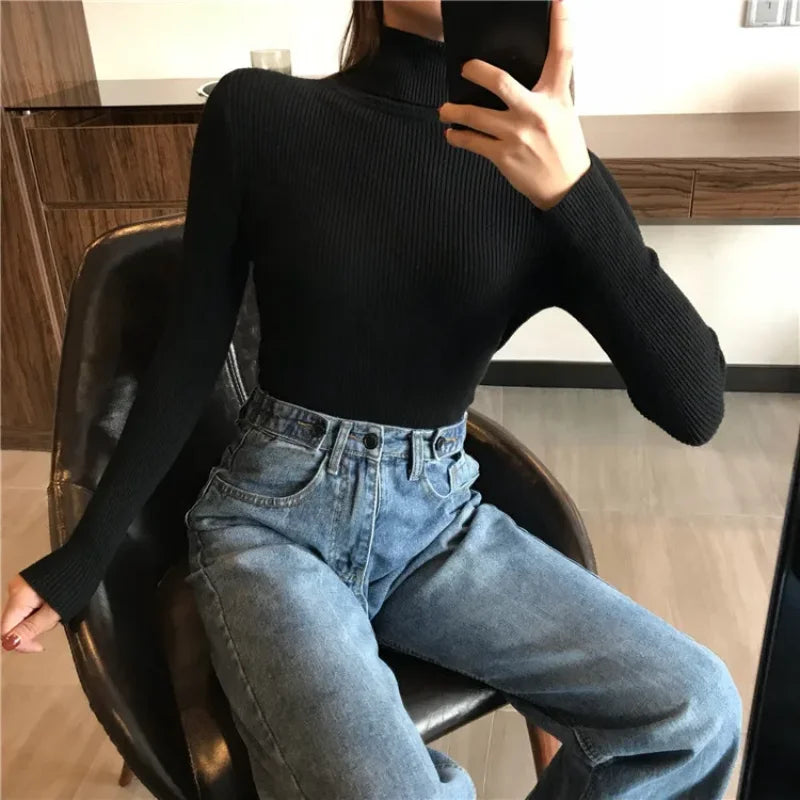 Pull Col Roulé Femme Tricot Doux – Jumper Cachemire Basique Uni | Automne Hiver Casual