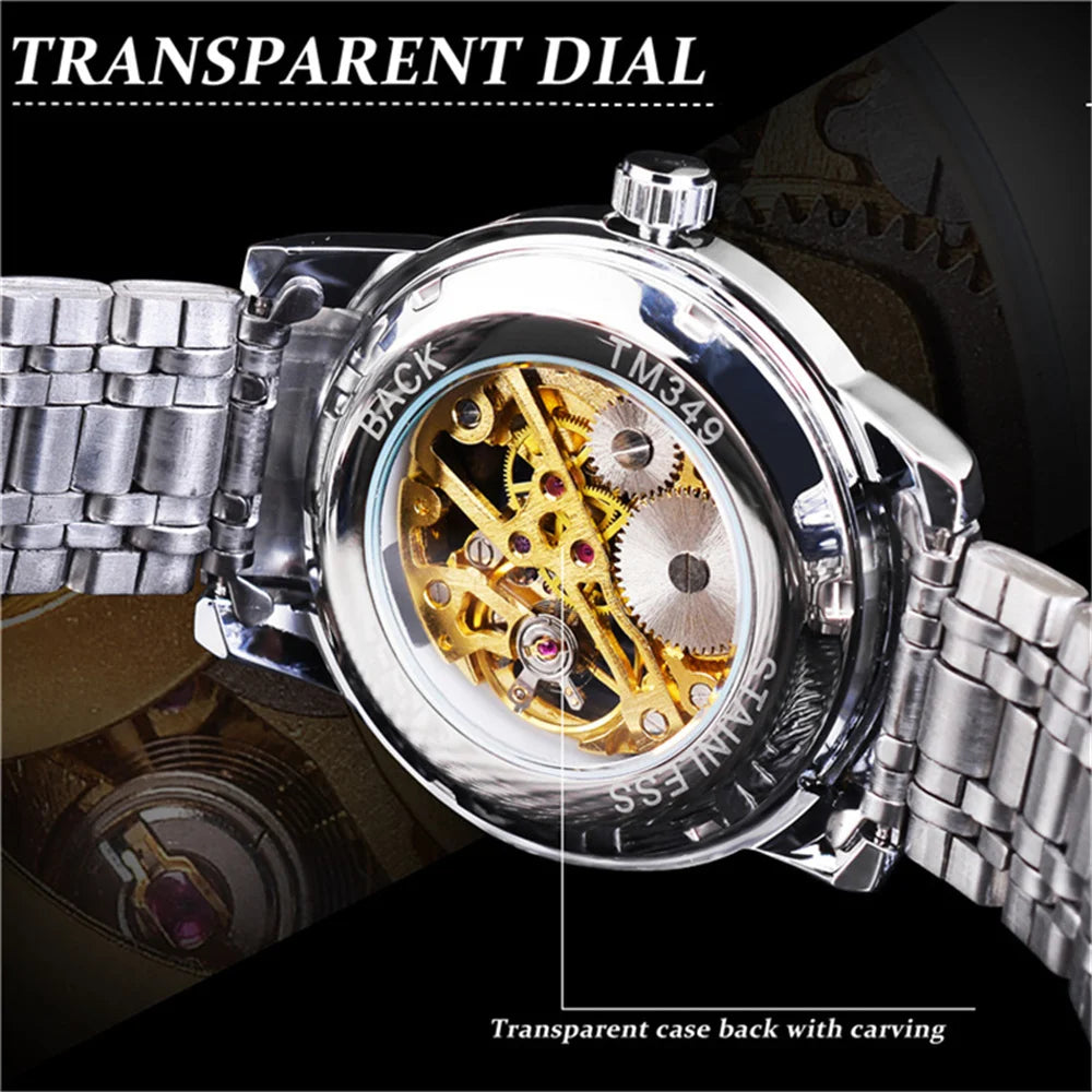 Herrenuhr FORSINING 349 Mechanisch Handaufzug Skelett – Business Elegant Edelstahl