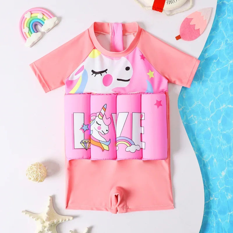 Maillot de Bain Flottant Enfant 1 Pièce – Combinaison Natation Cartoon Garçon Fille