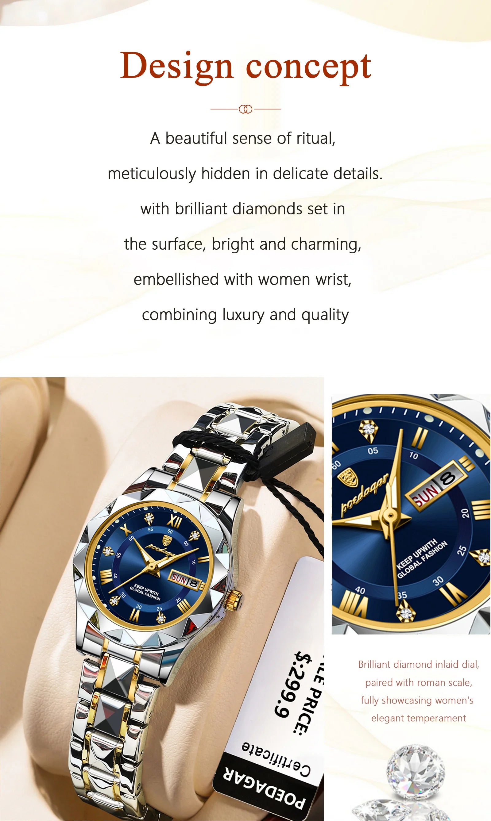 Montre Femme POEDAGAR Élégante Luxe Quartz – Lumineuse Étanche Semaine Date Acier Fashion