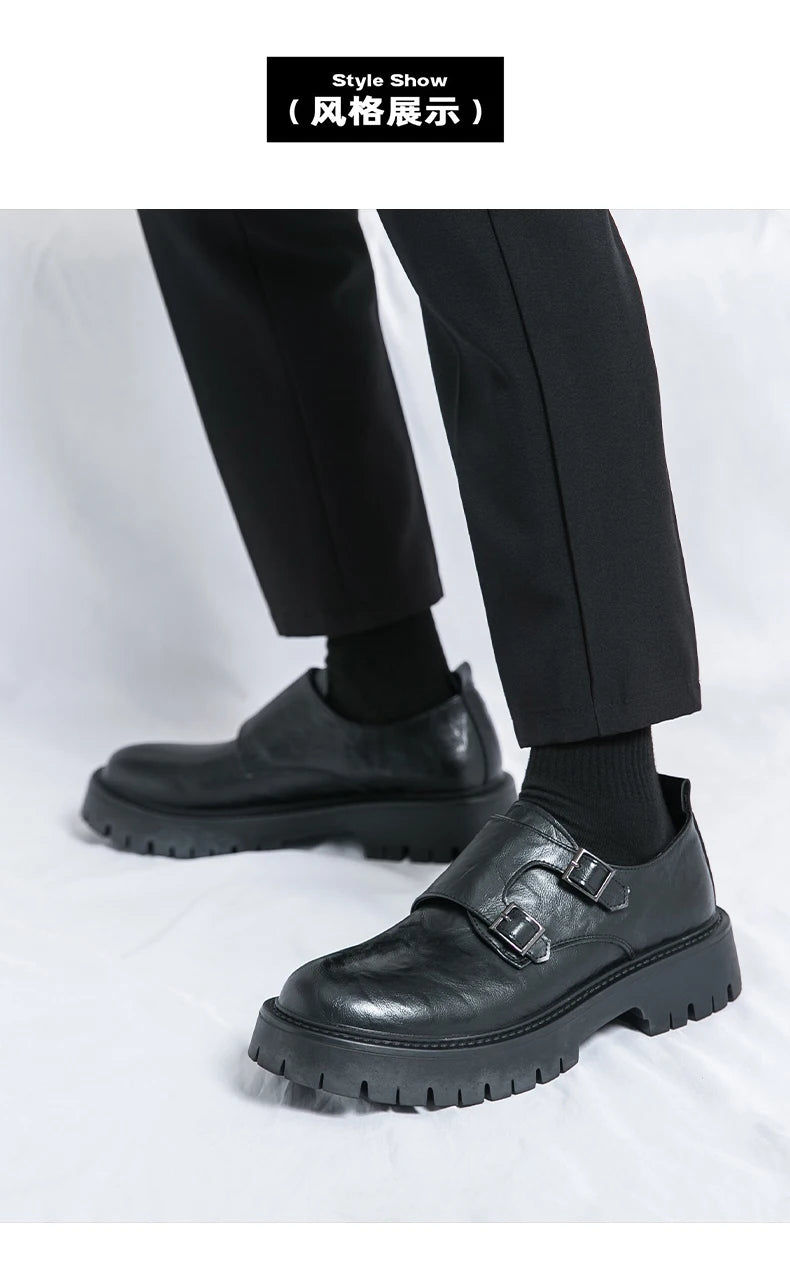 Derby Grasp Leder British Platform Homme – Schnalle Casual High & Low Lederschuhe