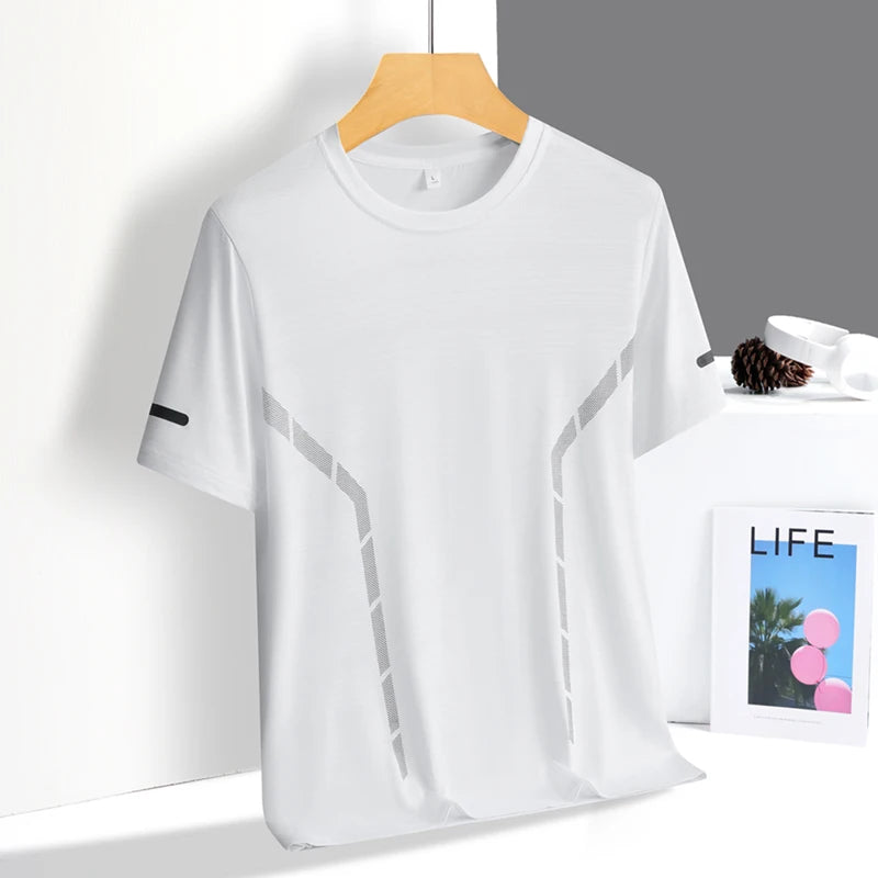 T-Shirt Running Homme Été Soie de Glace Ultra-Léger Imprimé Réfléchissant Séchage Rapide Manches Courtes Respirant Fitness Sport Grande Taille 5XL – Tee Sport Performance | Mode Homme Sport