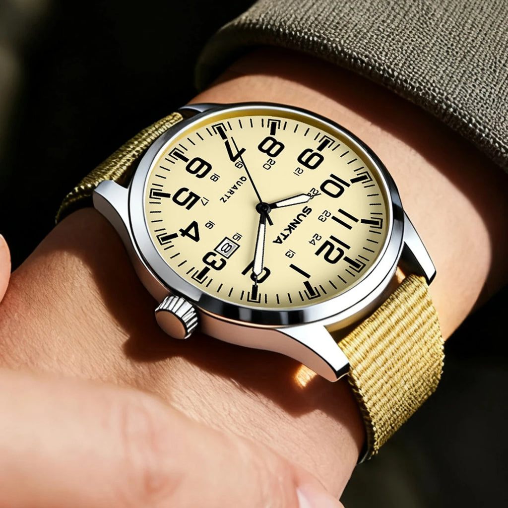 Montre Homme SUNKTA Militaire Sport Luxe Quartz Date Nylon Cuir Lumineux Étanche – Fashion Tendance