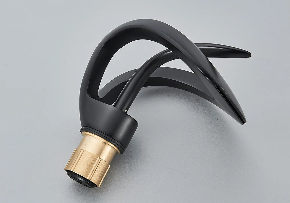 Rozin Robinet Lavabo Luxe Noir & Gris – Effet Cascade, Laiton, Style Moderne | Mitigeur Eau Chaude & Froide Vasque