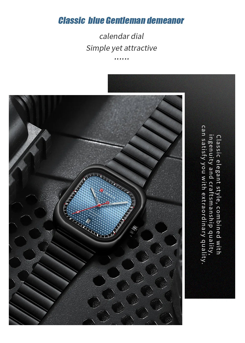 Herrenuhr CURREN Quadrat Business Quarz – Edelstahlarmband Automatische Datumsanzeige