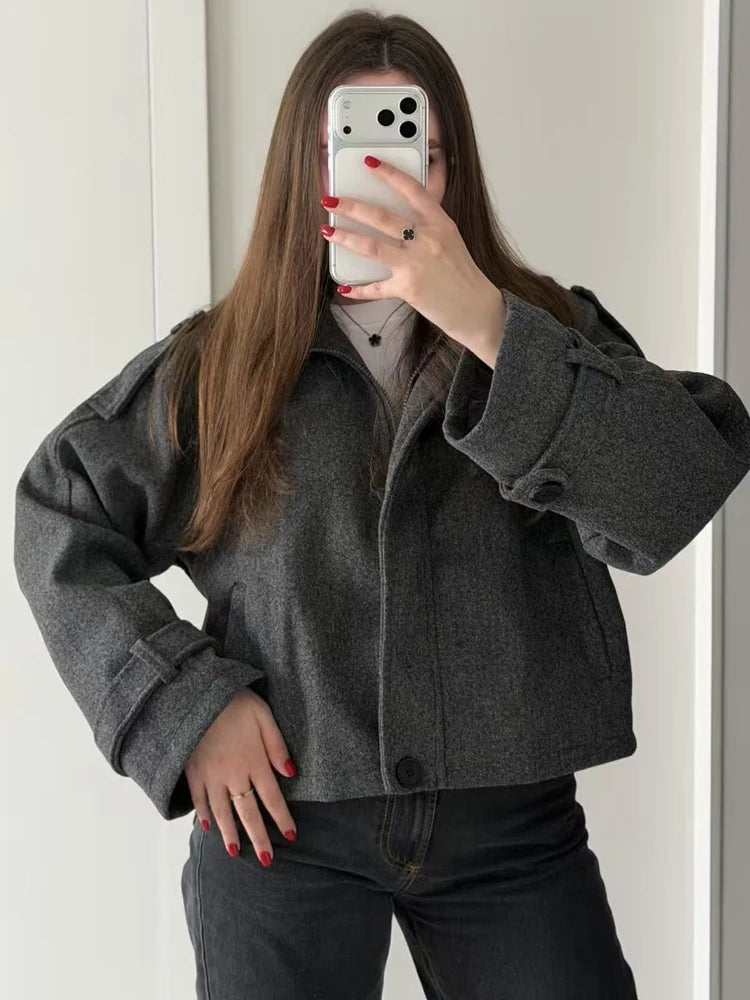 Manteau Court Laine Femme Vintage Ample Col Montant – Overcoat Chaud Casual | High Street | FSMG