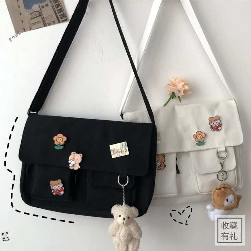 Sac Messenger Femme Toile Imprimée – Satchel Bandoulière Casual Fille École Mode