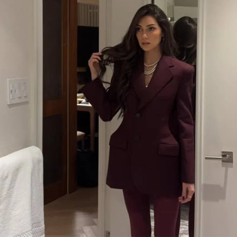 Ensemble Blazer Mini Jupe Femme Élégant – Col Revers Manches Longues Slim Uni | Tenue Bureau Chic 2025