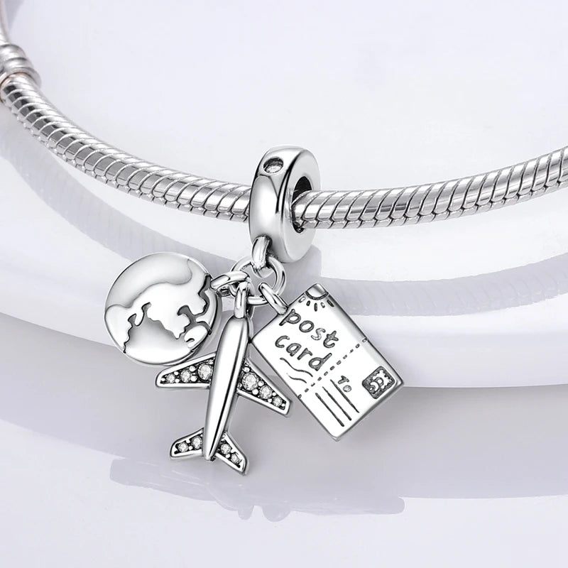 Charm Perle Argent 925 DIY — Avion Tour Appareil Photo Bracelet Collier Femme