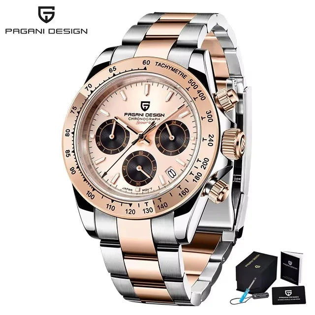 Montre Homme PAGANI DESIGN 2023 Noire Quartz Luxe – Chronographe Sport Étanche Lumineux