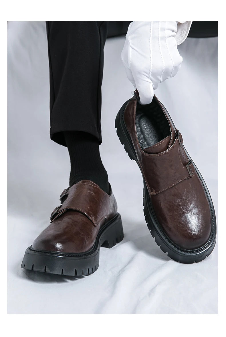 Derby Grasp Leder British Platform Homme – Schnalle Casual High & Low Lederschuhe