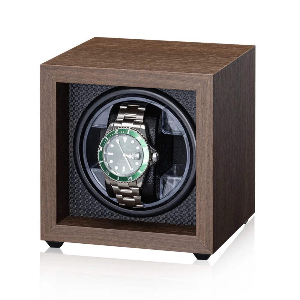Remontoir Montre Automatique 1/2/4/6 Slots Boîte Bois Moteur Silencieux LED Bleue Vitrine Bijoux Premium | Remontoir Montre Automatique Bois LED Premium