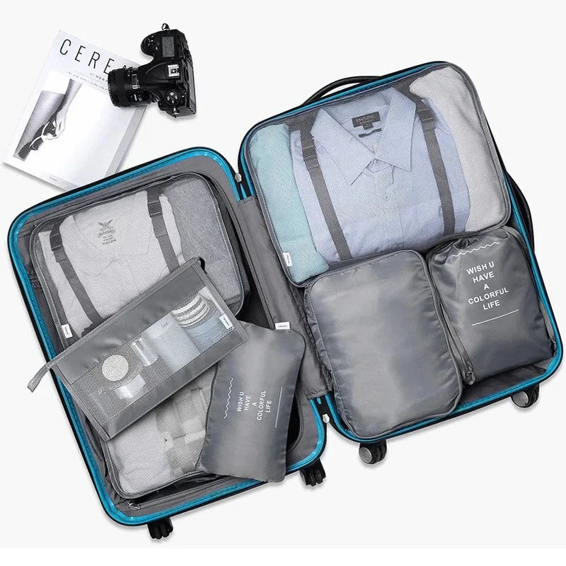Set 7 Organisateurs de Voyage Packing Cubes – Rangement Valise Vêtements Chaussures Pliable