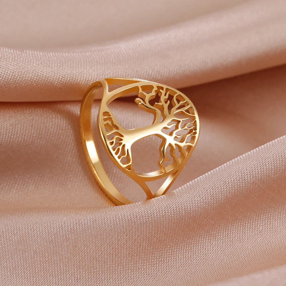 Bague Arbre de Vie Acier Inoxydable Argenté – Symbole Nature & Spiritualité | Bijou Unisexe Couple & Mariage | Cadeau Intemporel