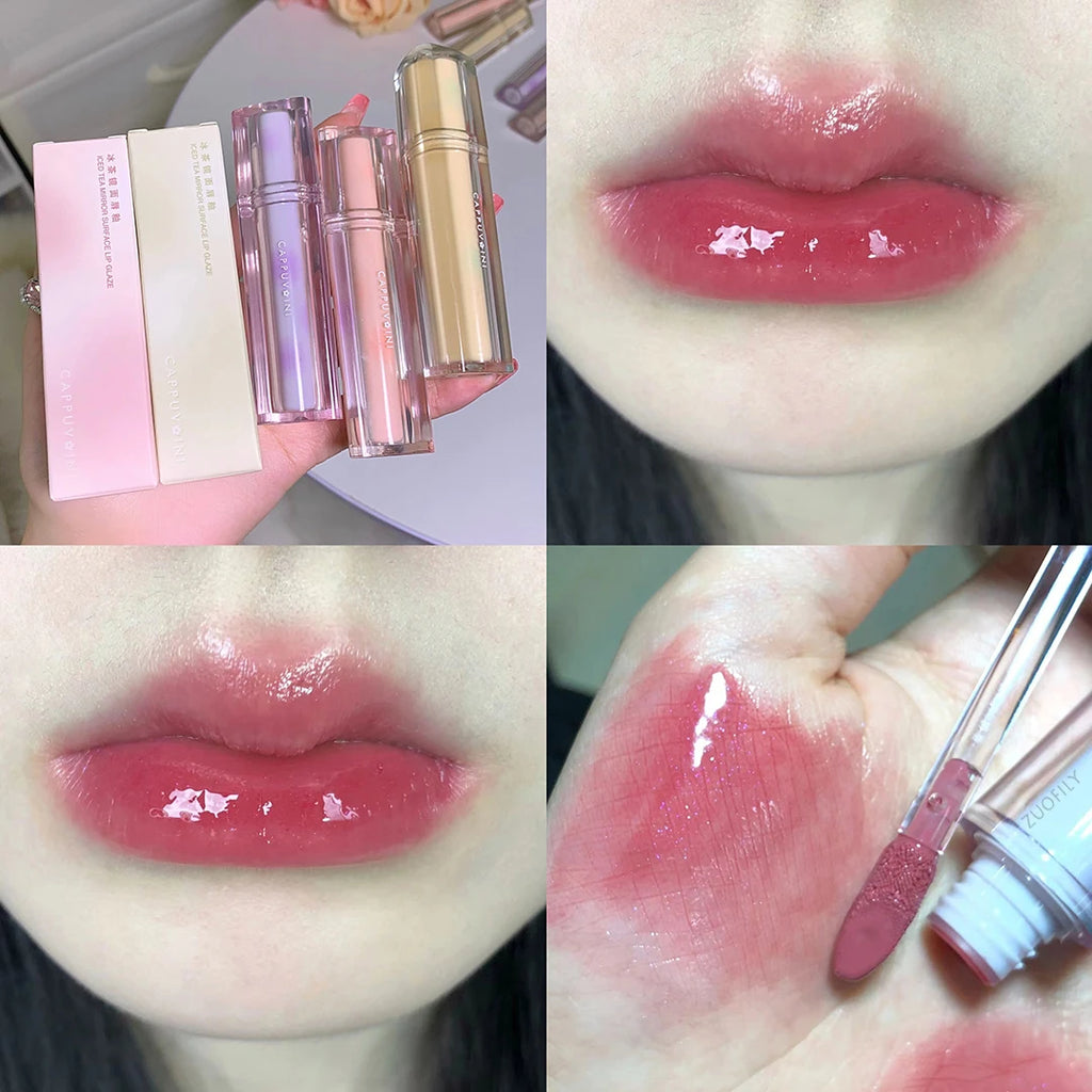 Gloss Miroir Iced Tea – Lip Glaze Jelly Transparent Waterproof | Rouge à Lèvres Liquide Effet Glacé