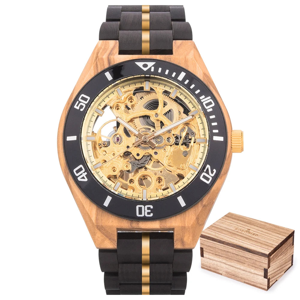 Montre Homme BOBO BIRD Bois Mécanique Luxe – Grand Cadran Top Brand Naturel Unique