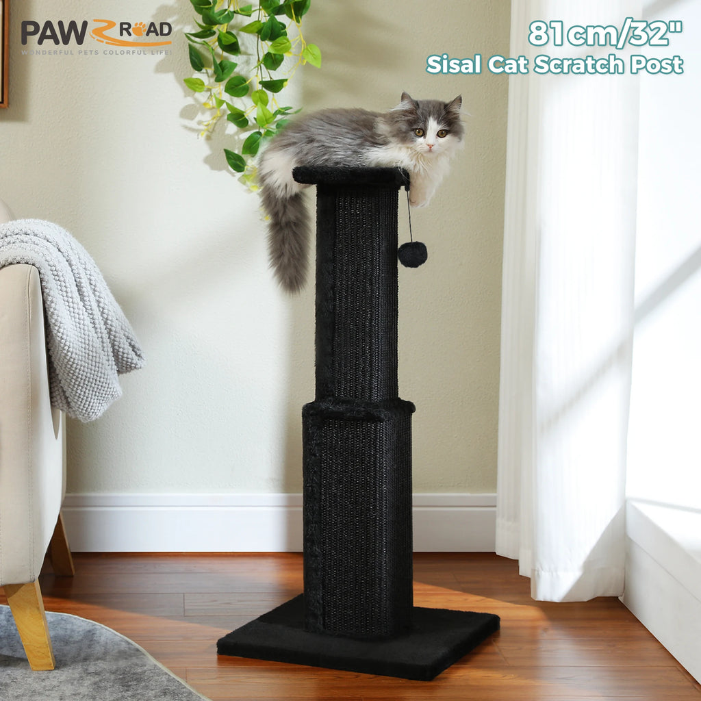 Grand Griffoir Chat Sisal Tressé – Balle Suspendue, Haute Colonne, Jouet & Grattoir pour Chats d'Intérieur Adultes