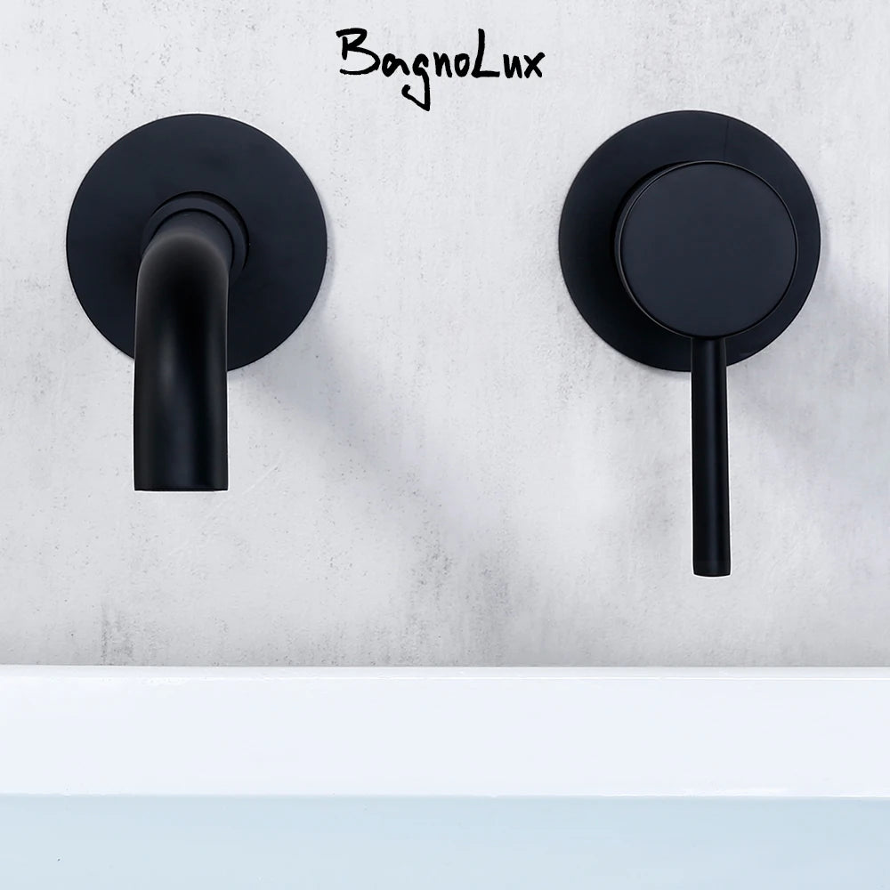 Robinet Lavabo Mural Noir Mat Mono-Commande – Bec 150/210/260mm au Choix | Mitigeur Encastré Salle de Bain