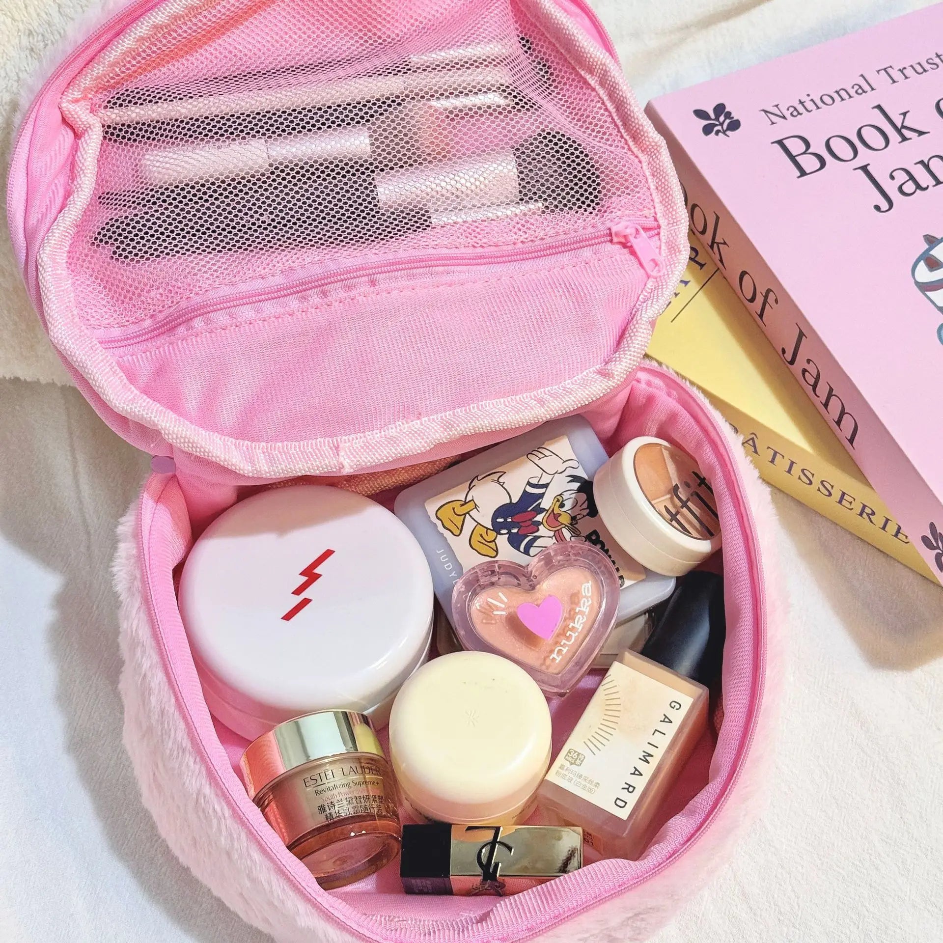 Trousse Maquillage Fraise Peluche – Grande Capacité | Organisateur Cosmétique Voyage