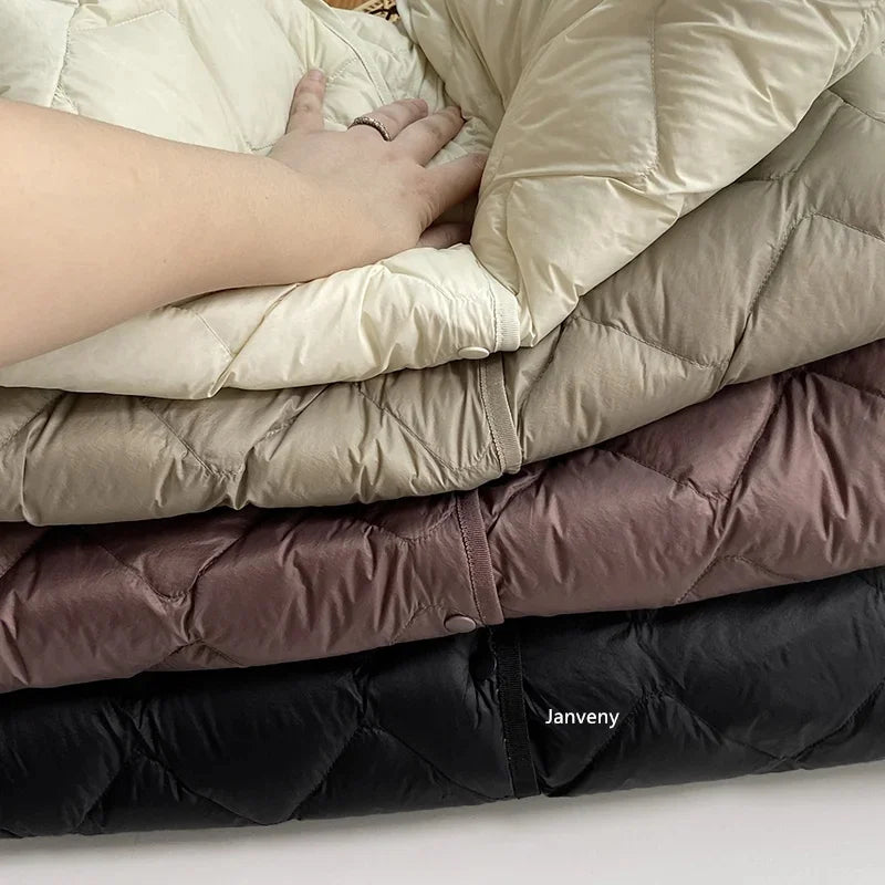 Ultraleichte Kragenlose Daunenjacke 90% Entendaunen Damen - Freizeit-Mantel Herbst Winter | Janveny