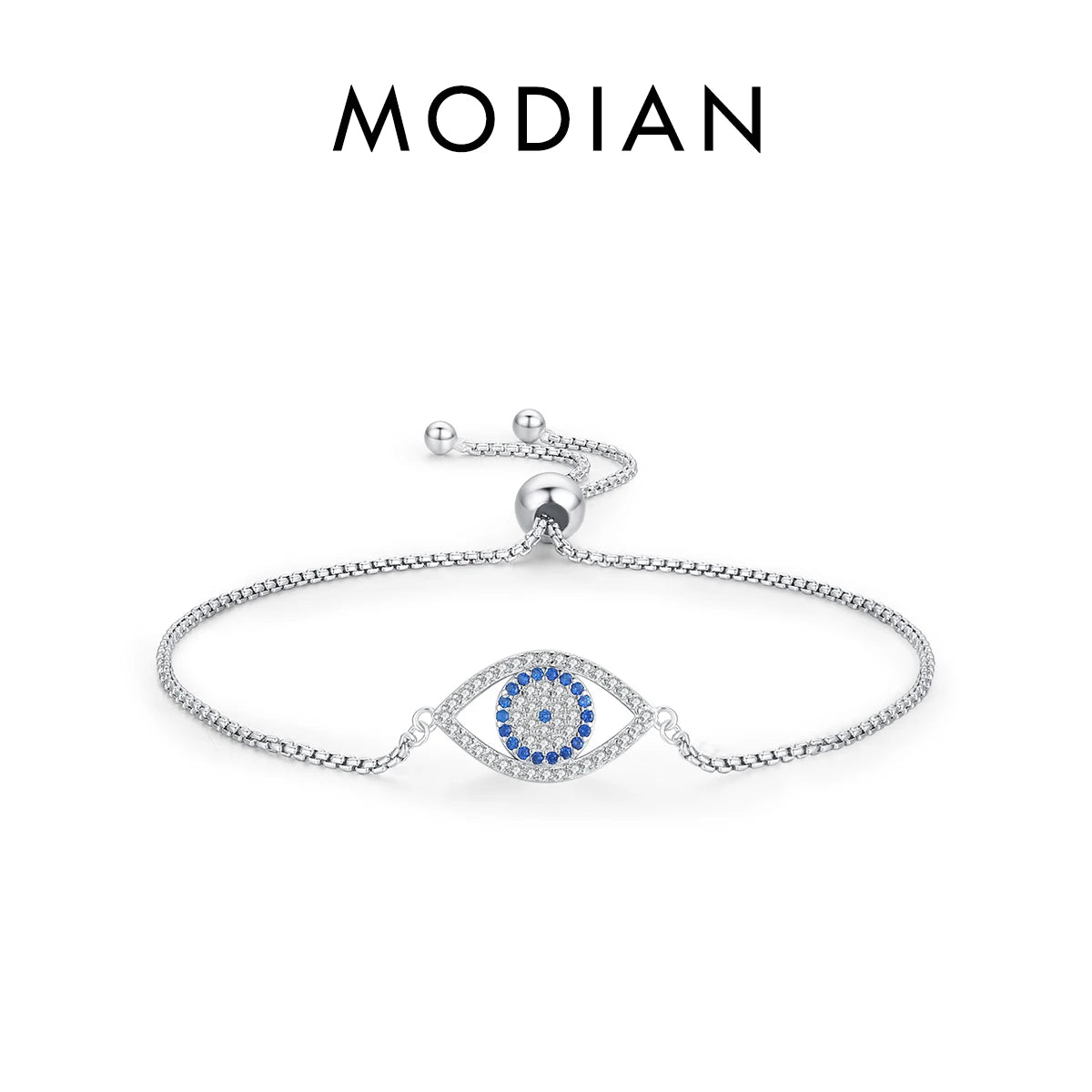 Bracelet Argent 925 Pur MODIAN Luxe – Yeux Turquoise Bleu & Zircon Cubique Cristal Transparent | Bijou Fin Femme Chaîne Maille Élégante & Hypoallergénique