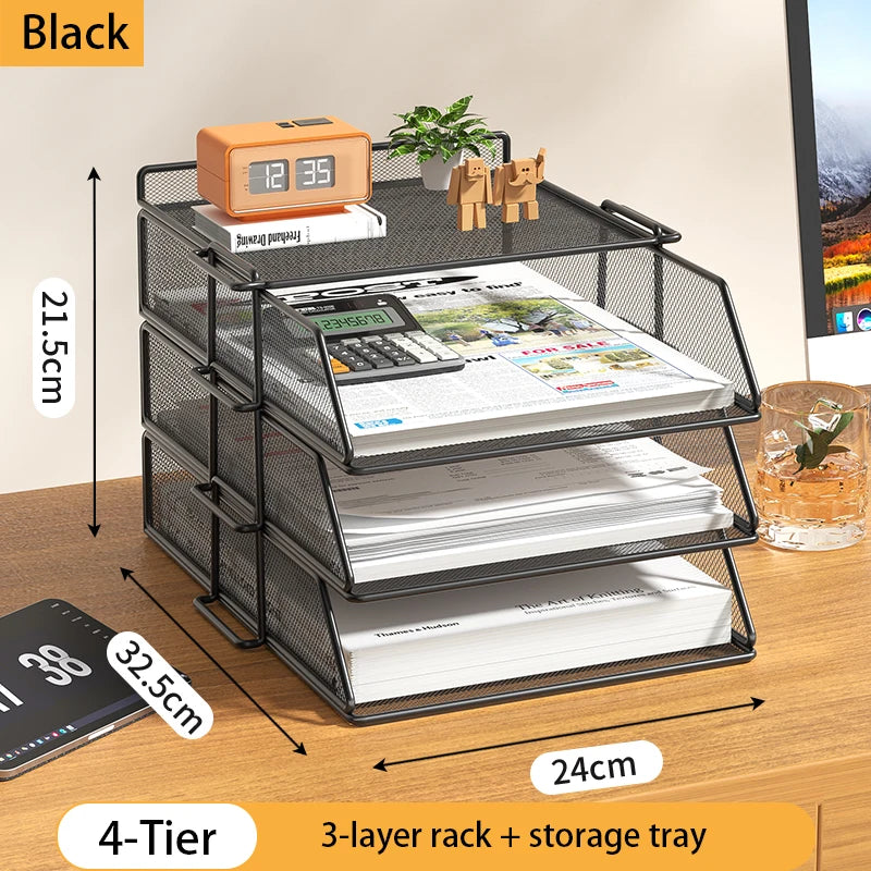 Trieur Bureau 4 Niveaux Empilable Noir – Organisateur Courrier Documents Papier Lettre