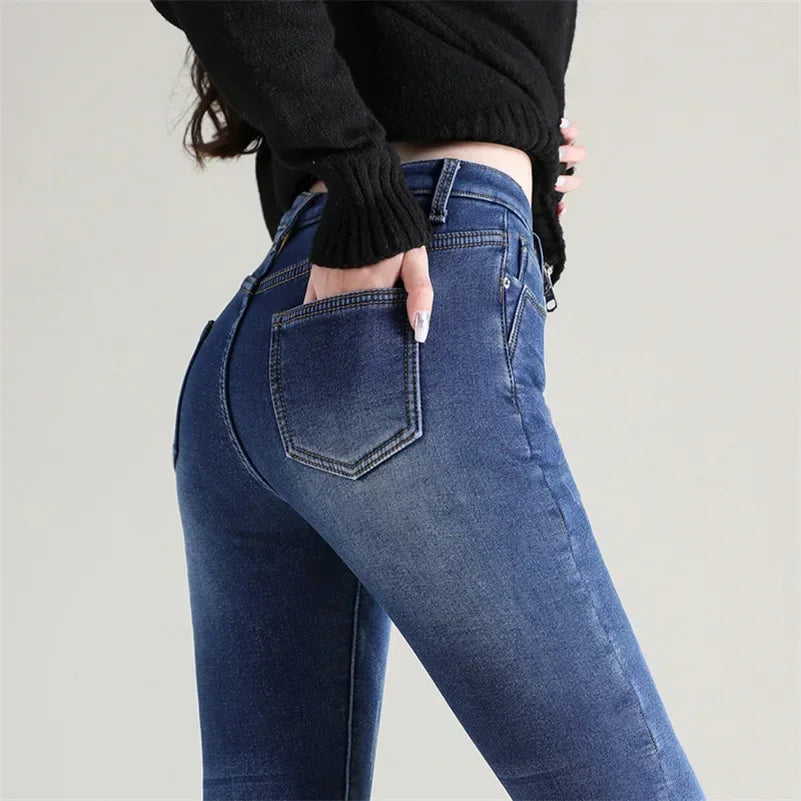 Jean Femme Thermique Skinny Taille Haute Chaud Polaire Stretch Denim – Pantalon Crayon Hiver Neige Confortable | Mode