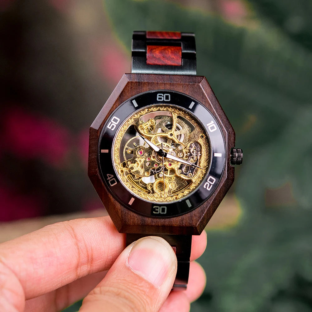 Montre Homme BOBO BIRD Bois Mécanique Luxe – Grand Cadran Top Brand Naturel Unique