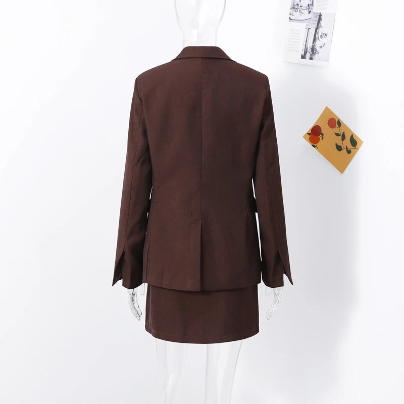 Ensemble Blazer Mini Jupe Femme Élégant – Col Revers Manches Longues Slim Uni | Tenue Bureau Chic 2025